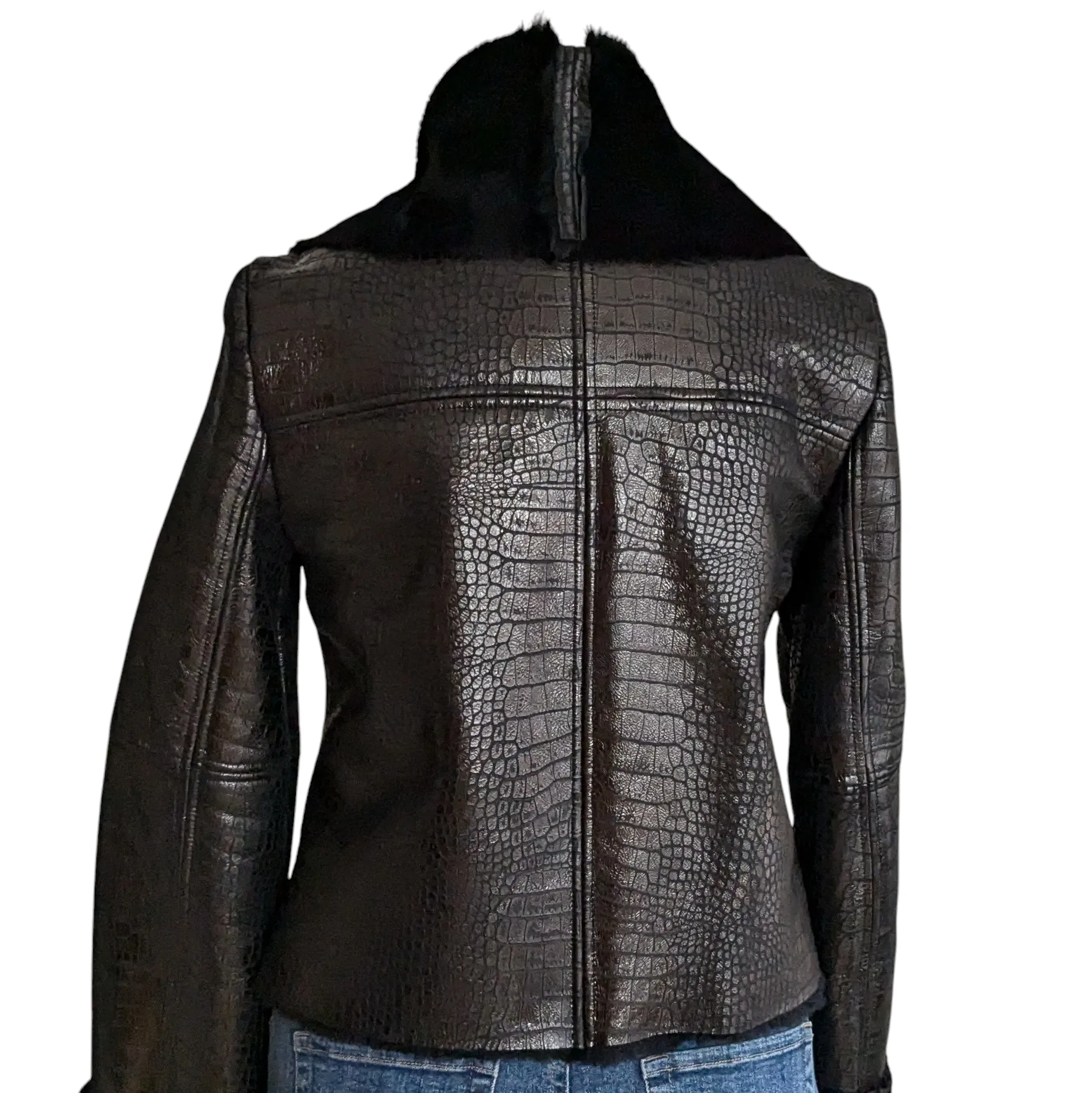 Alice   Olivia Shearling Moto Jacket Size Small