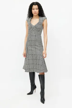 Black & White Wool Houndstooth Tailored Flare Dress