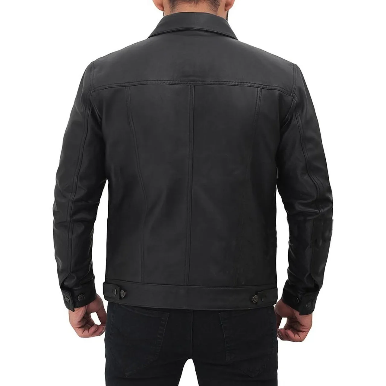 Black Genuine Leather Trucker Jacket