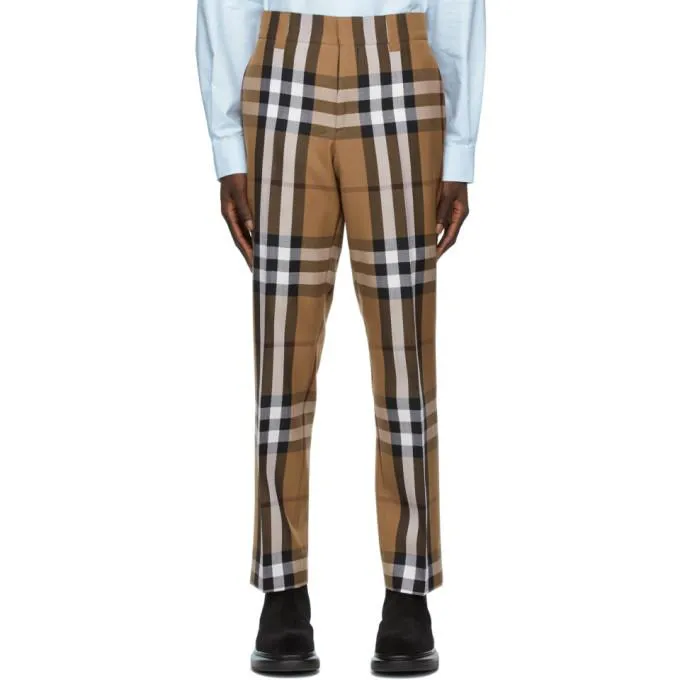 Burberry Brown Wool Check Cropped Tailored Trousers