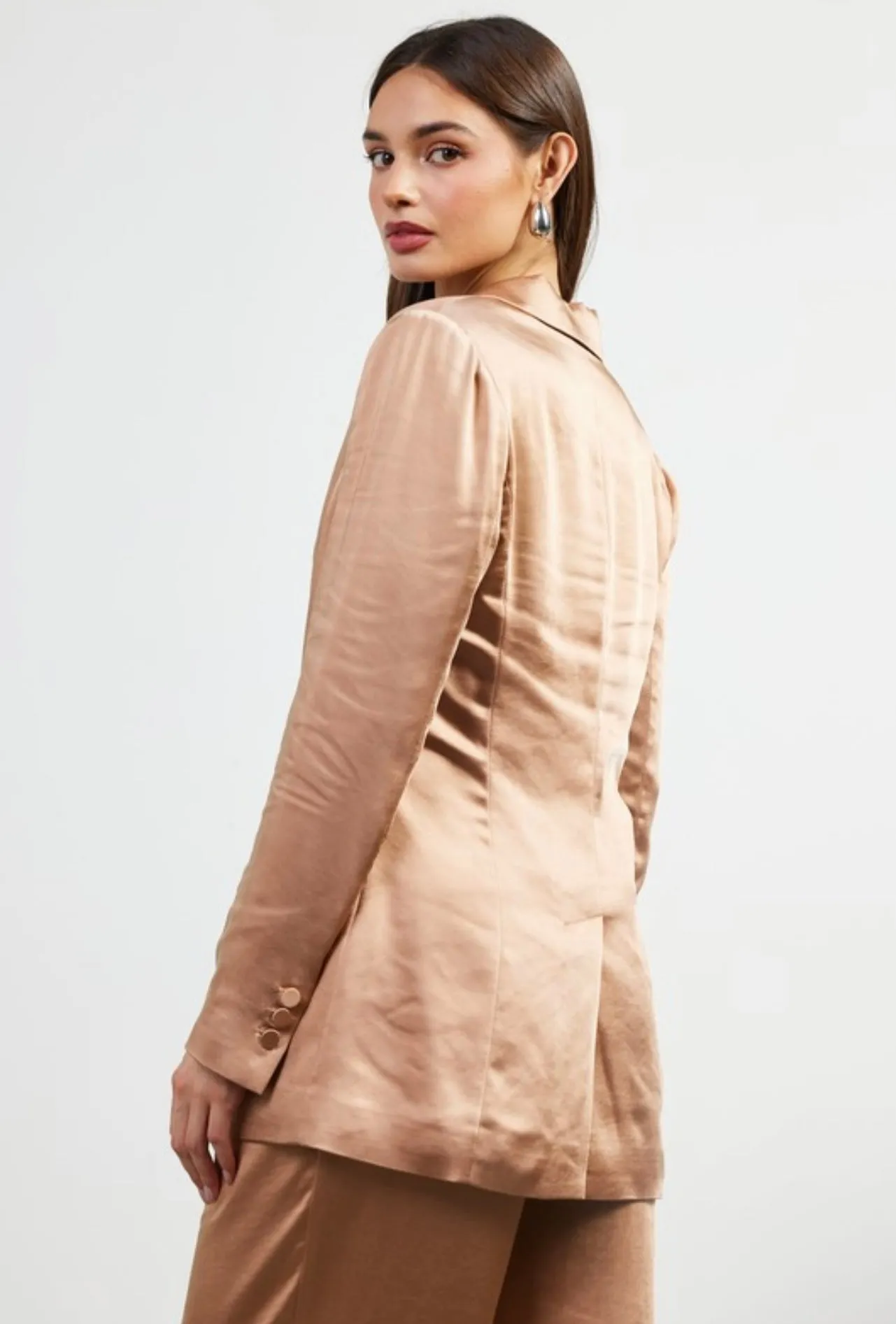 Champagne Dreams Tailored Satin Blazer