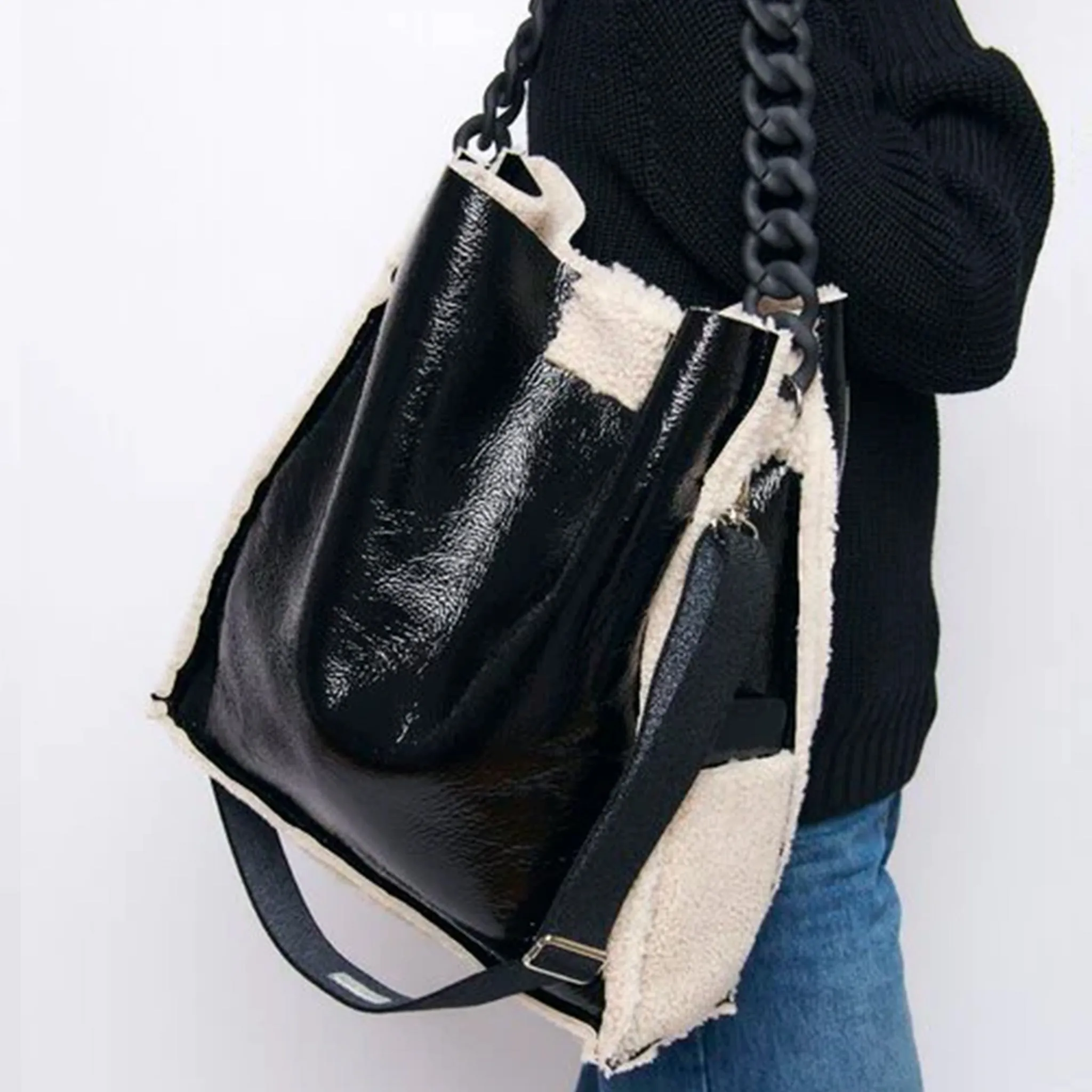 Cosy Shopper Patent Leather Bag XL - Black