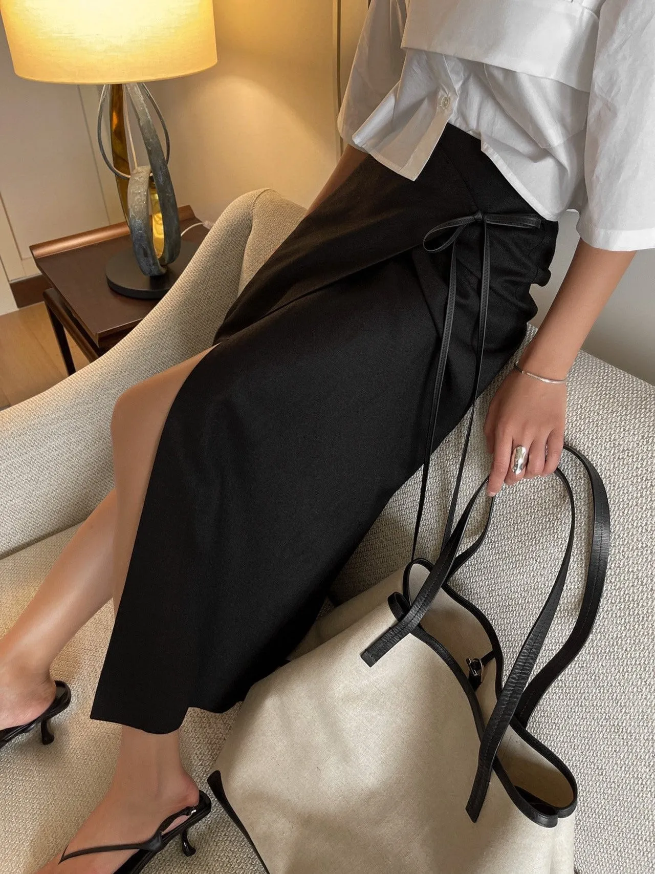 LINEN WRAP PENCIL SKIRT