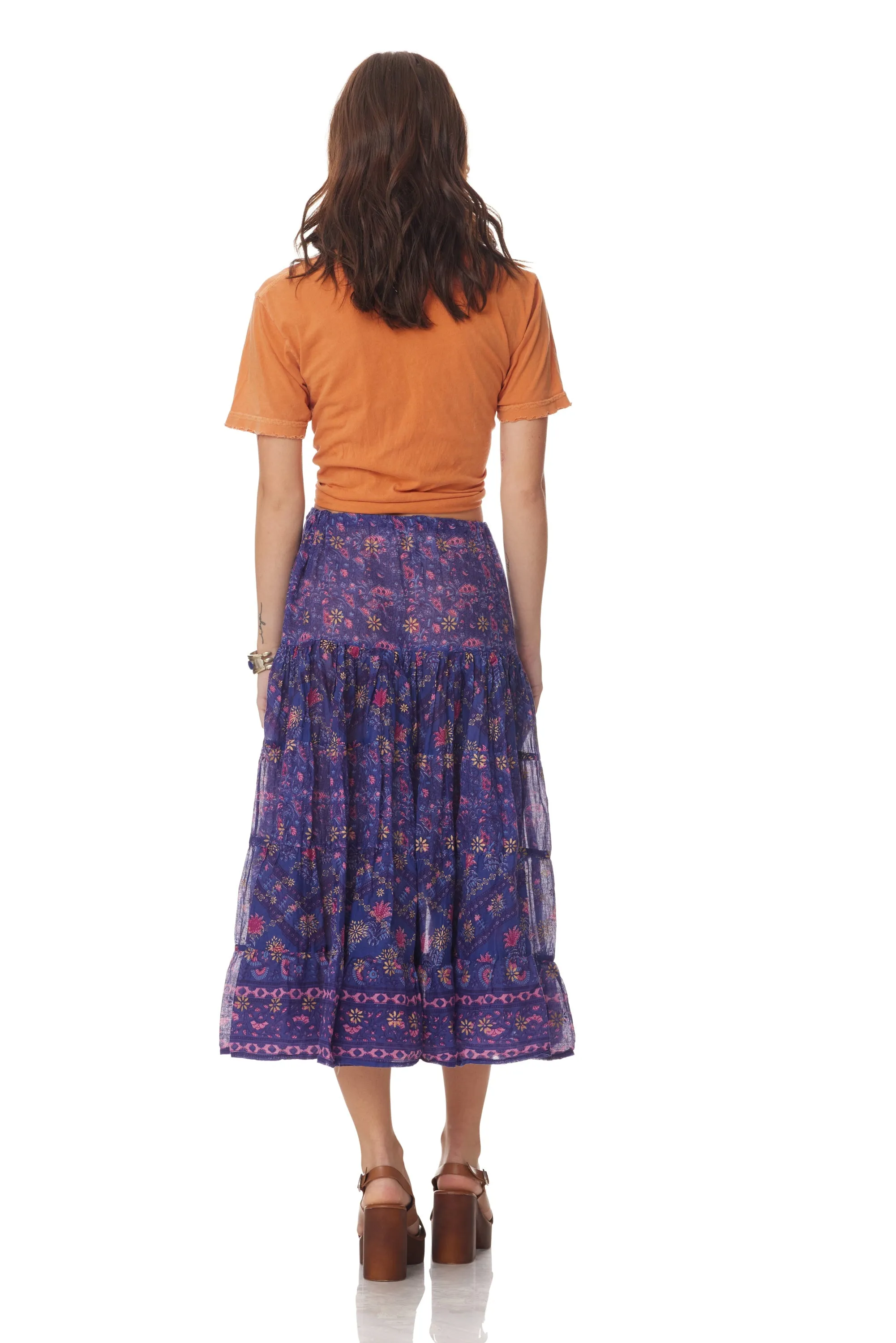 Rosa Printed Midi Skirt Indigo