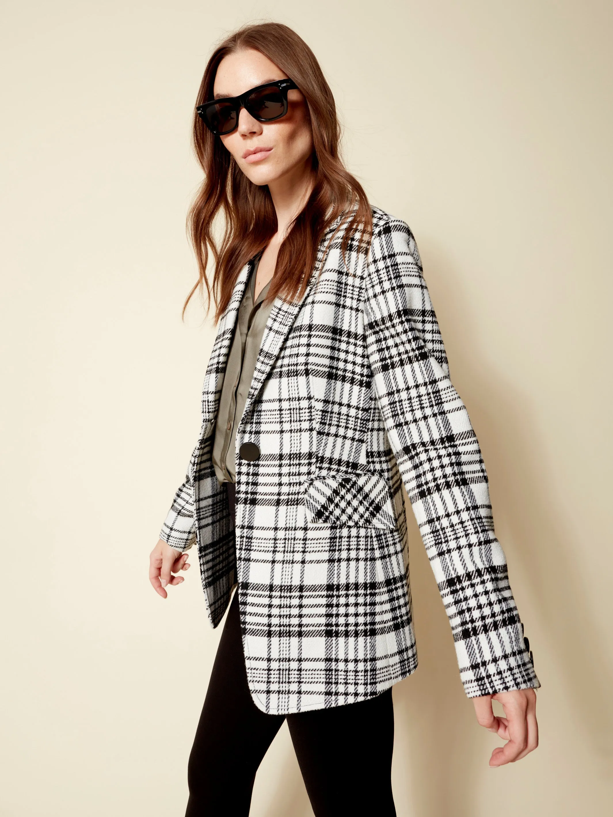 Tailored Plaid Blazer - Black & Cream