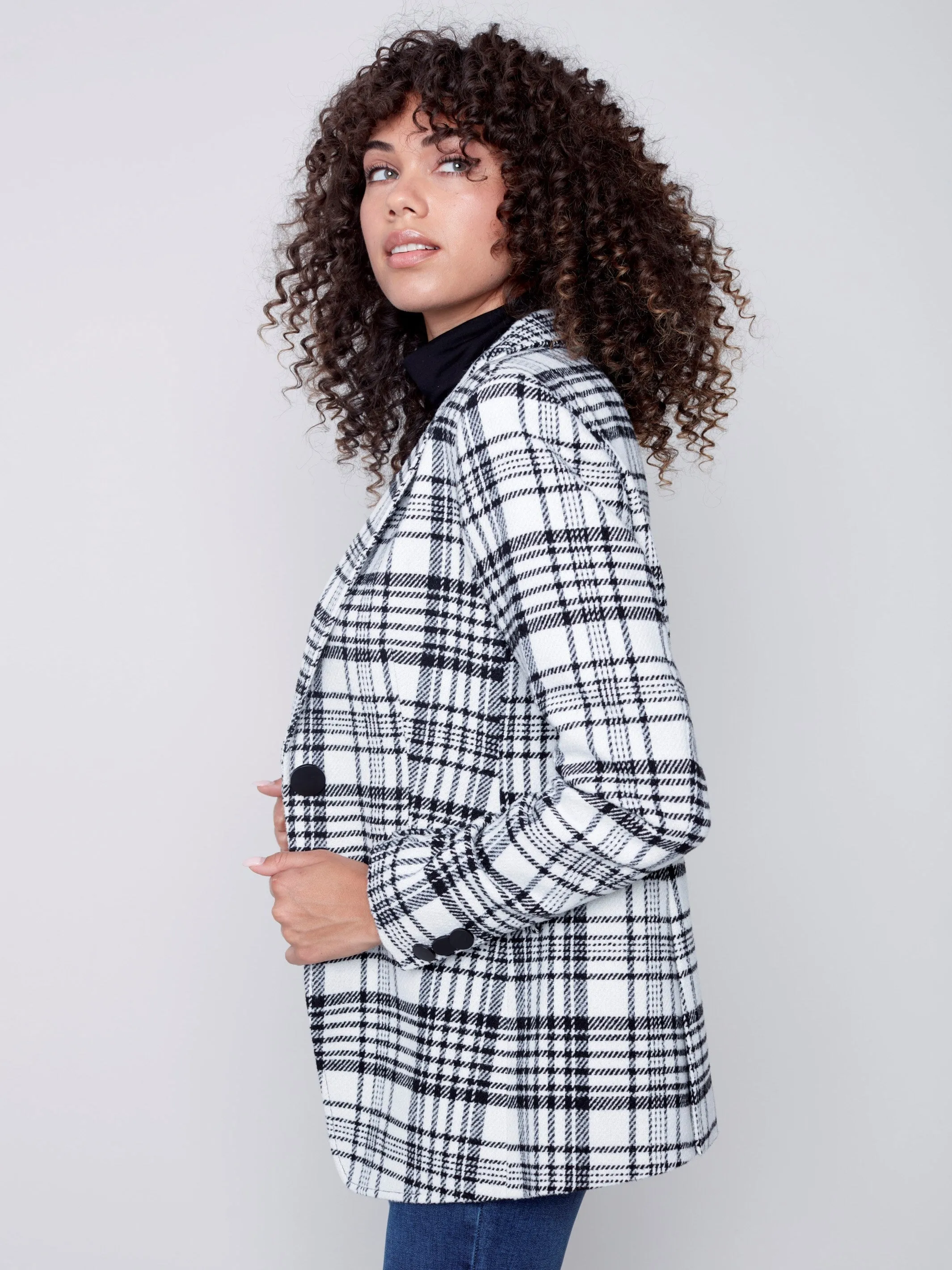 Tailored Plaid Blazer - Black & Cream