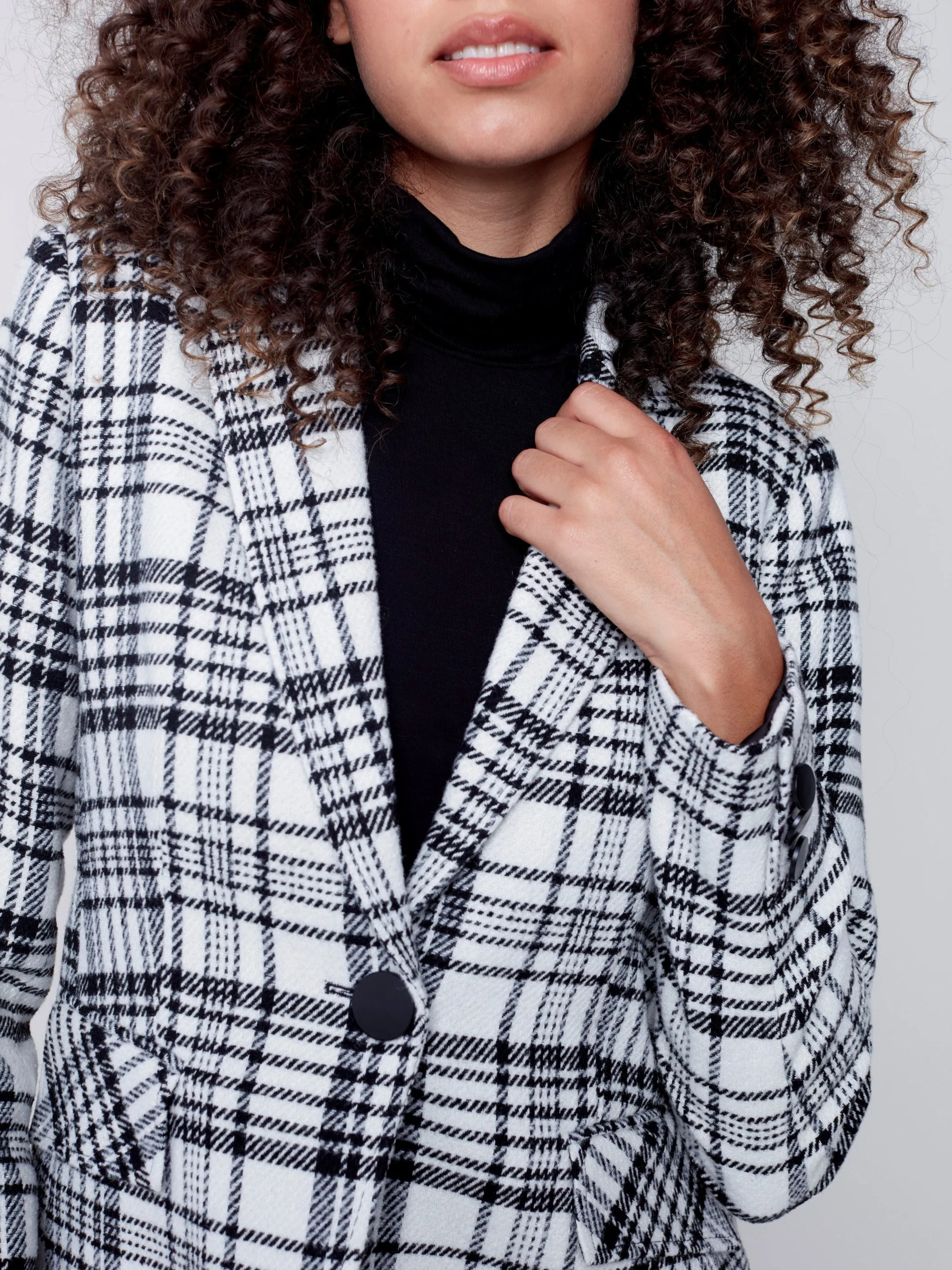 Tailored Plaid Blazer - Black & Cream