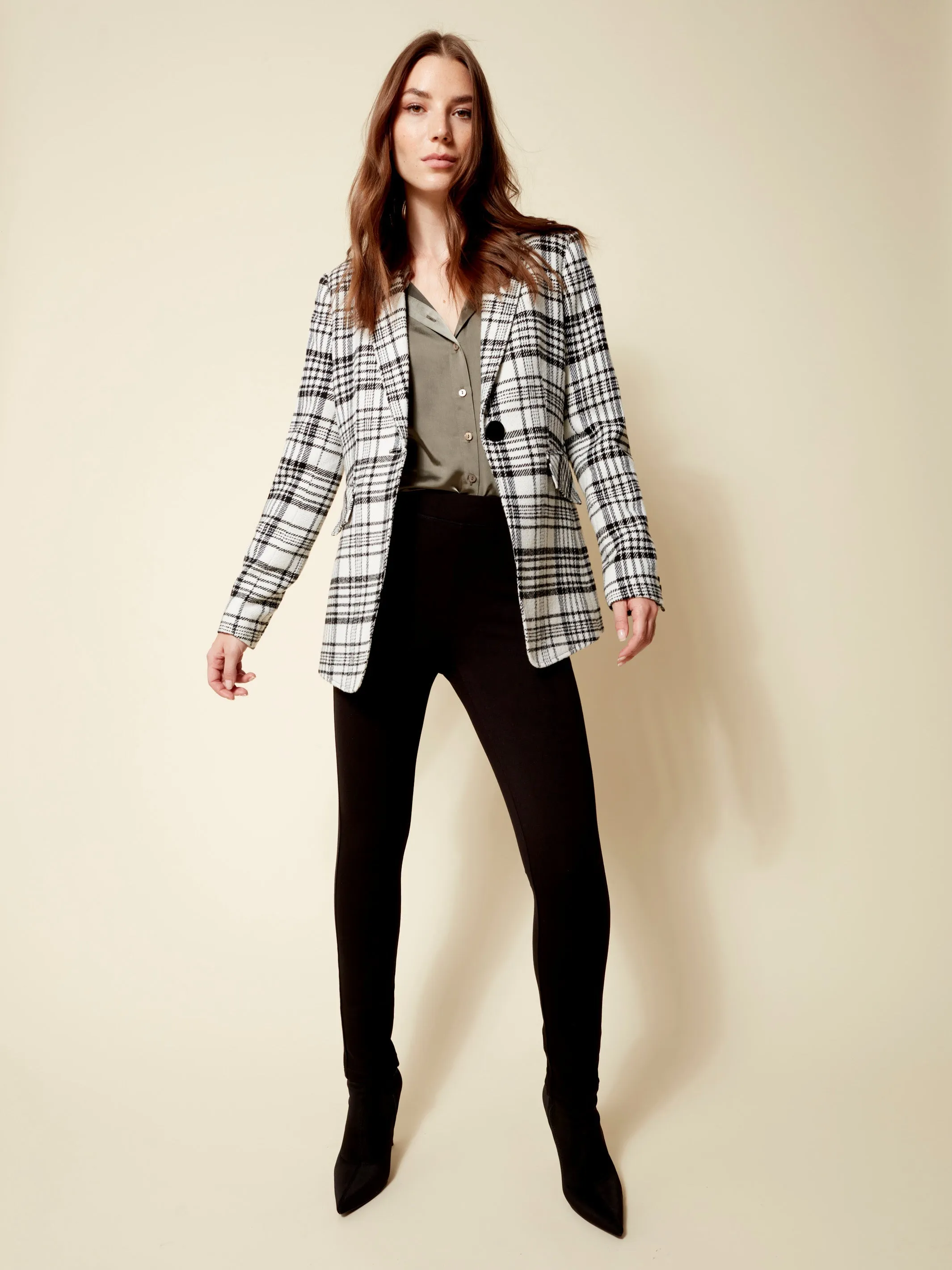 Tailored Plaid Blazer - Black & Cream
