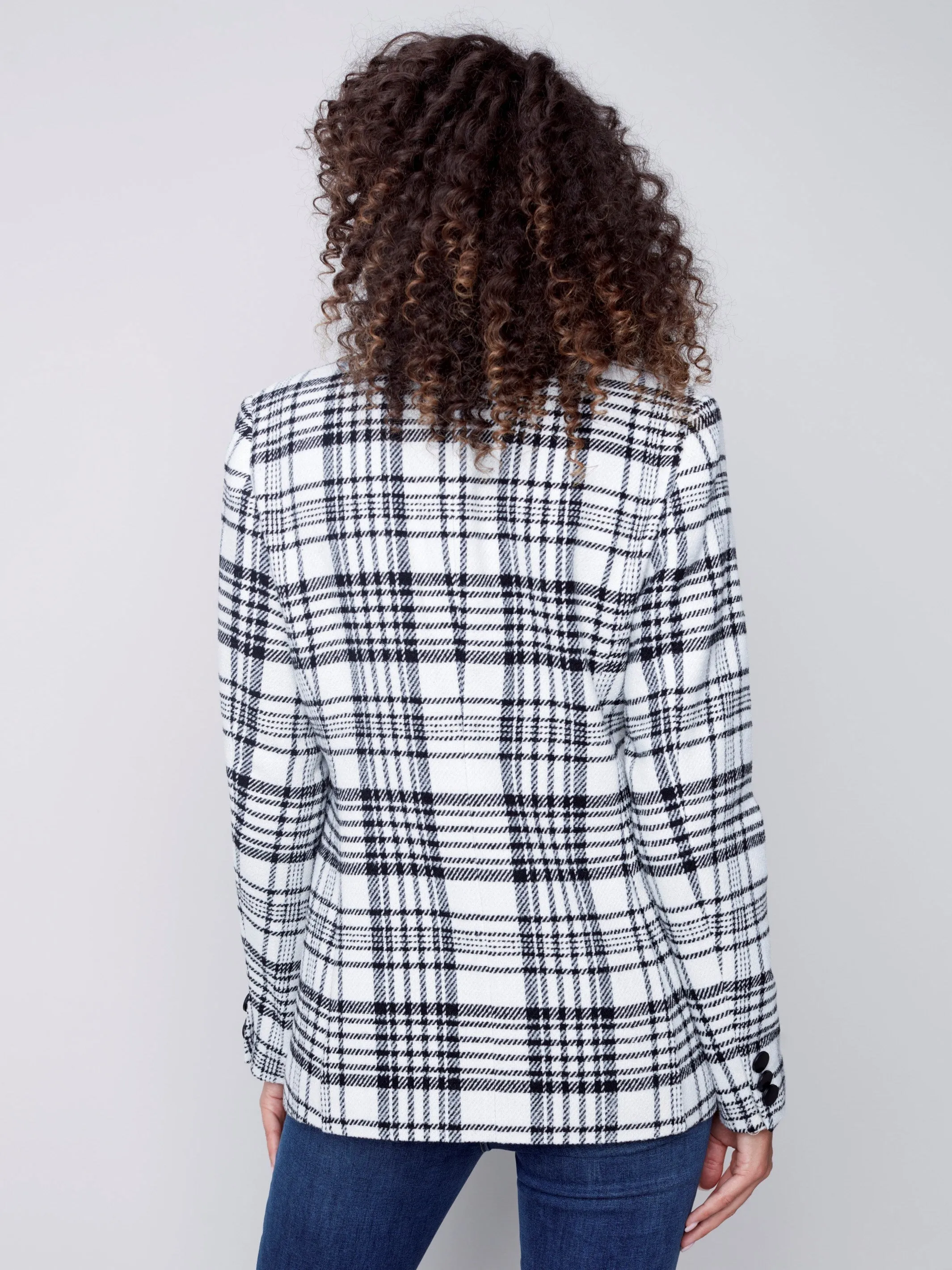 Tailored Plaid Blazer - Black & Cream