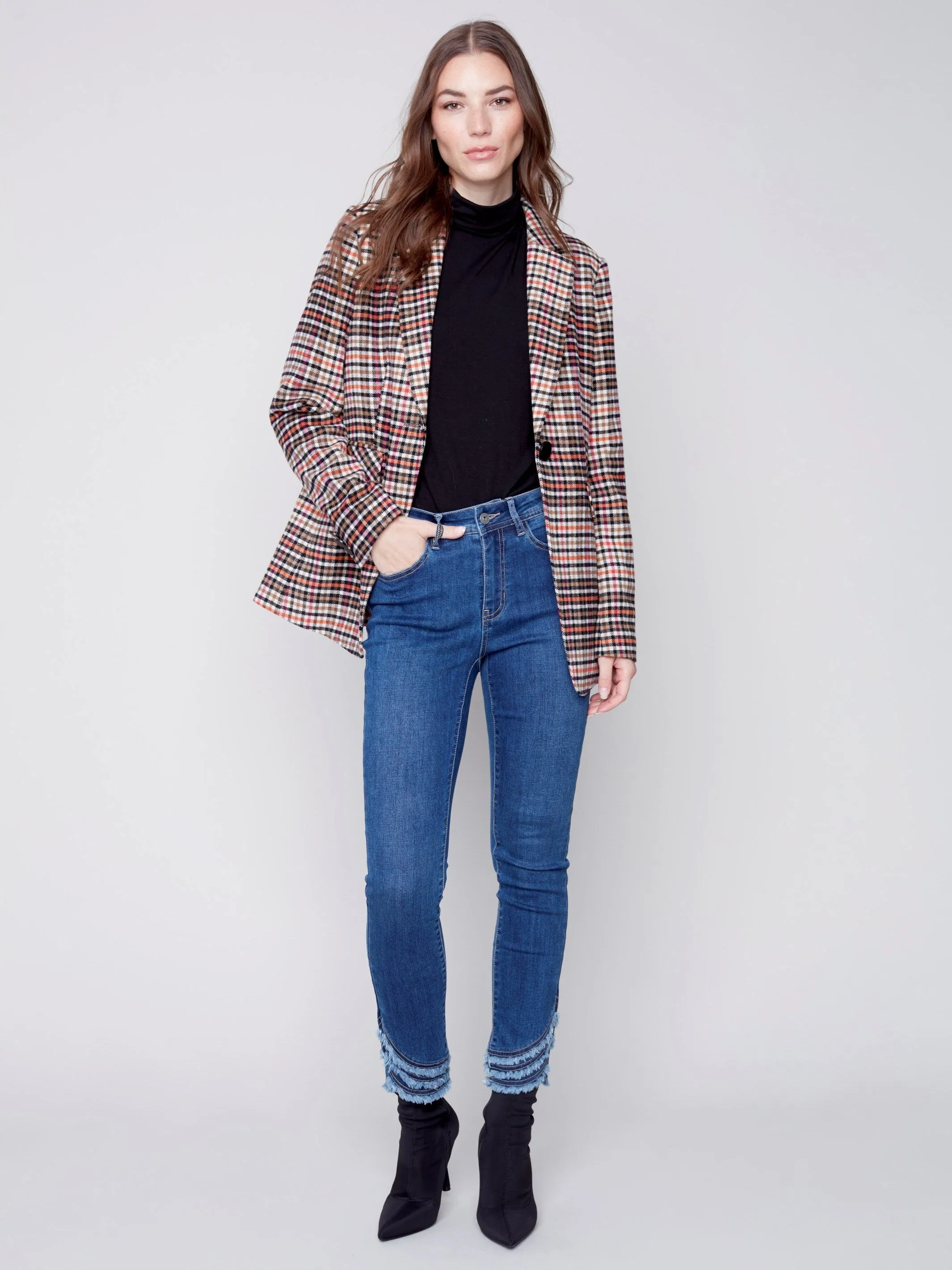 Tailored Plaid Blazer - Truffle
