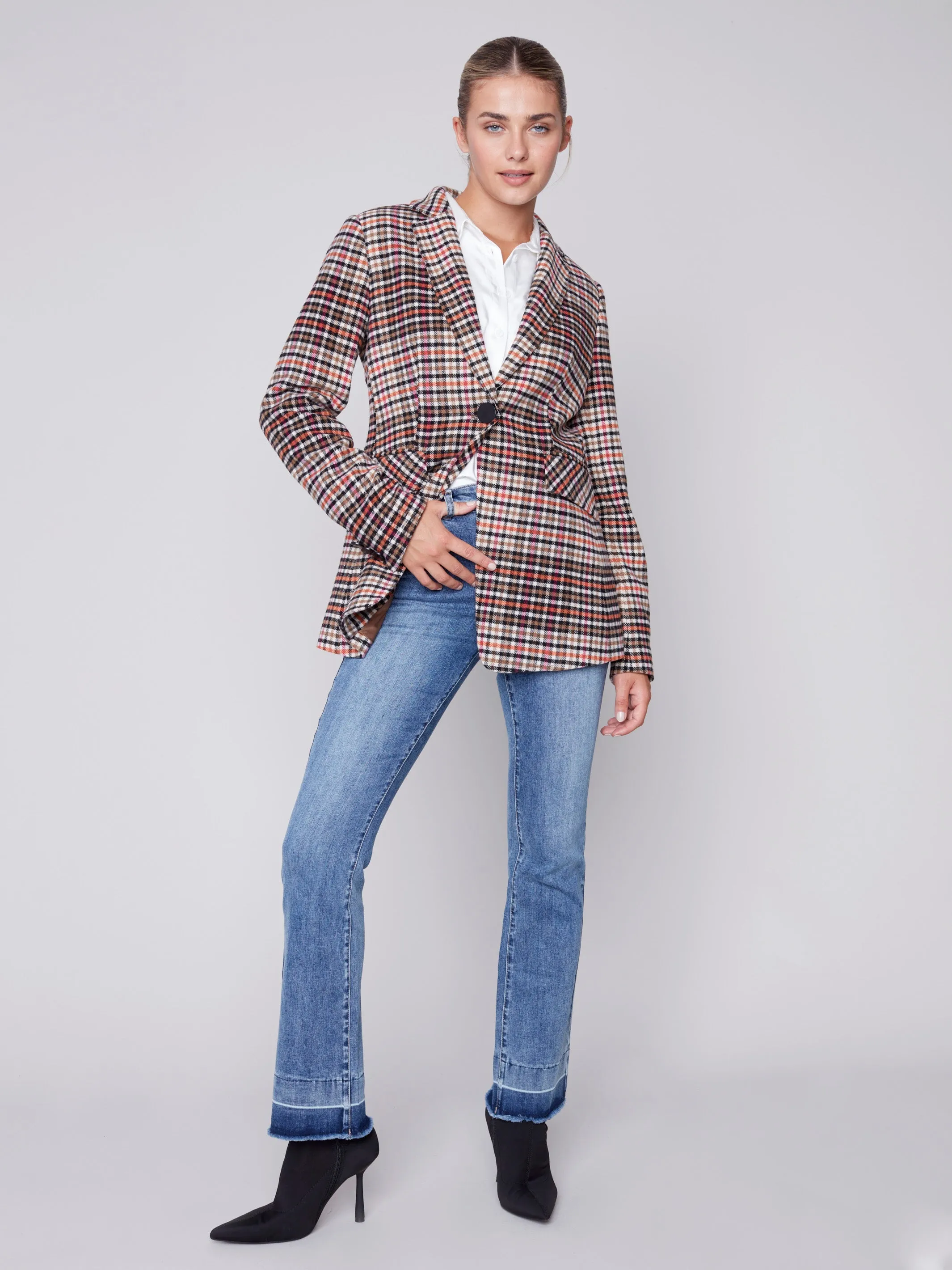 Tailored Plaid Blazer - Truffle