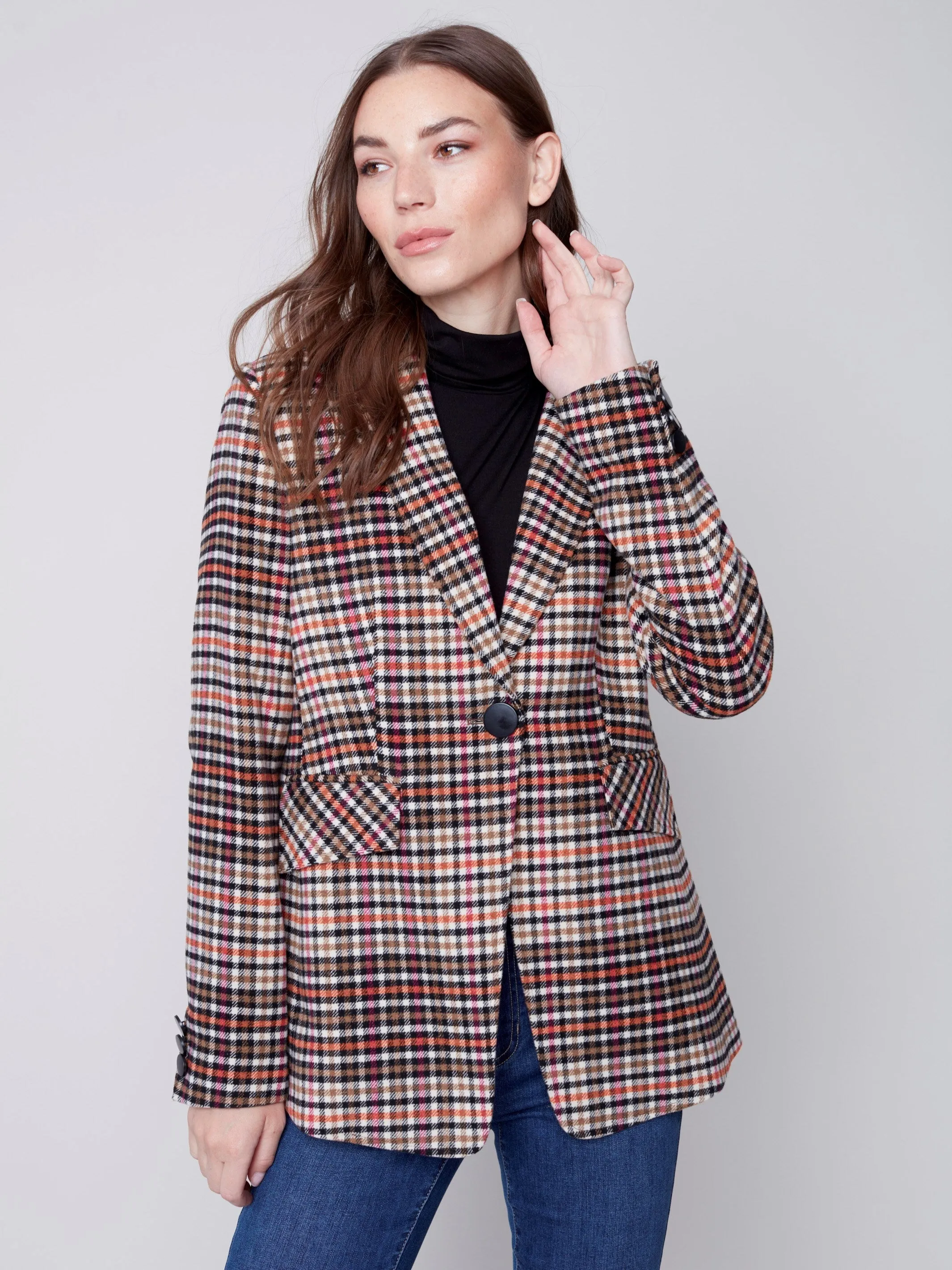 Tailored Plaid Blazer - Truffle