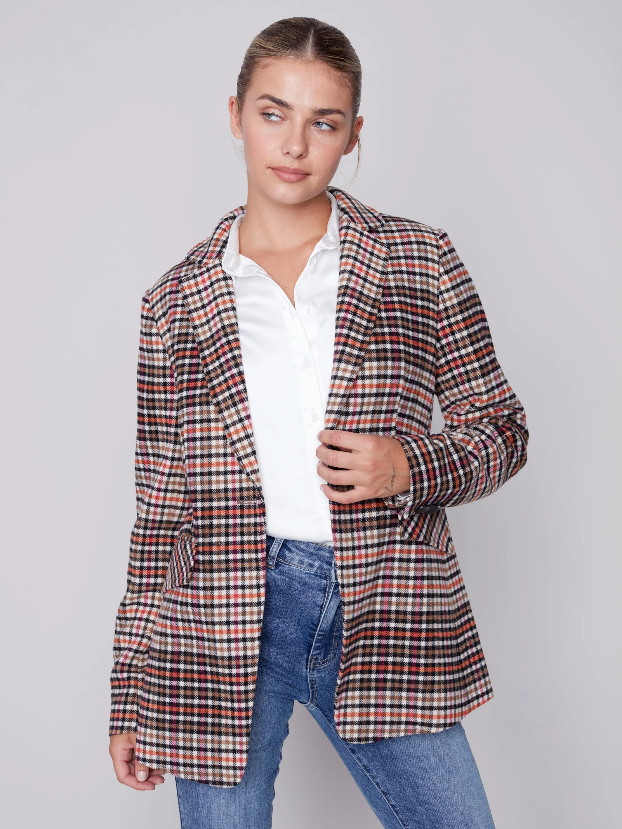Tailored Plaid Blazer - Truffle