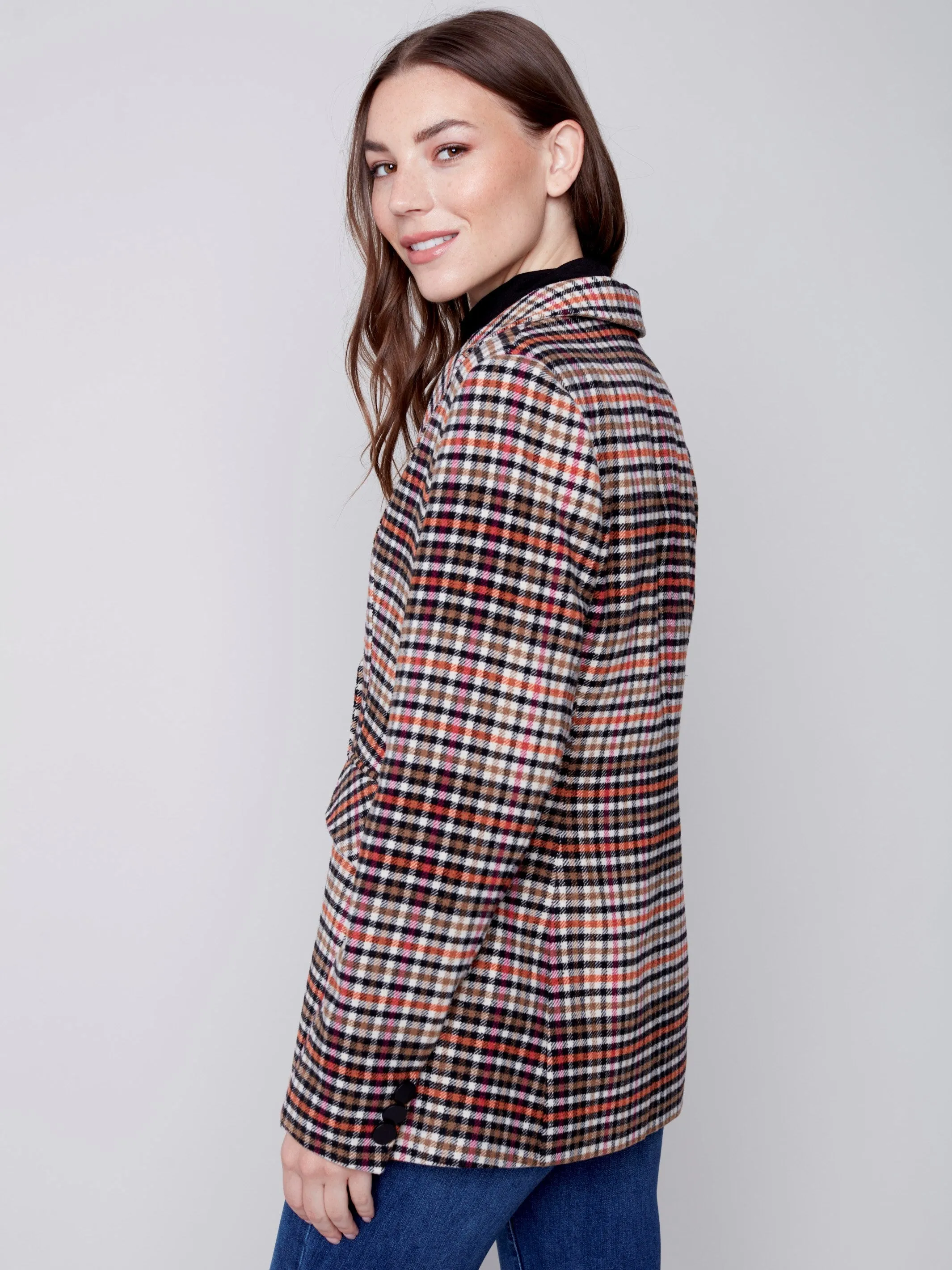 Tailored Plaid Blazer - Truffle