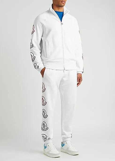 White logo-flocked cotton sweatpants