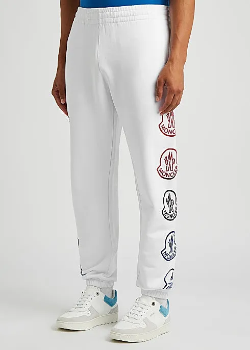White logo-flocked cotton sweatpants